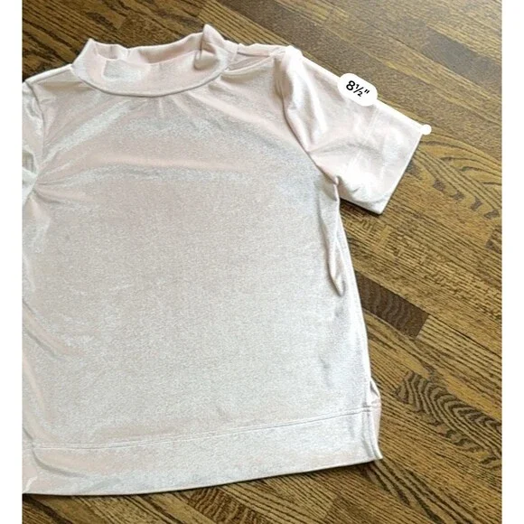 Anthropologie Krisha Velvet Mock Neck Short Sleeve Top Light Pink Blush Women S - Picture 8 of 8